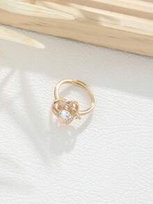 5入組時尚立體四葉草與永恆愛意設計耳環、項鍊、手鍊、戒指珠寶套裝,女士經典派對/慶典配件 - 金黃色 - 查看 7