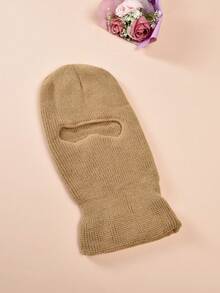 2pcs Fashion Winter Keep Warm Set Knitted Thermal 1 Hole Breathable Balaclava Skiing Mask & Outdoor Cycling Riding Skiing Gloves Mittens - Khaki - View 3