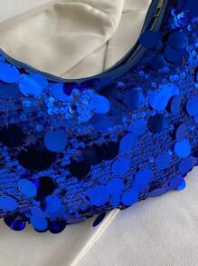 獨特設計的閃亮新月形腋下袋,2023年新潮的高端法國風袋 - 藍色 - 查看 5