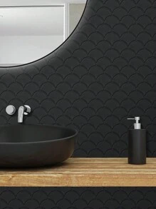 Black Fishscale Ceramic Wall Tile, Stick on Tiles Kitchen Backsplash (Thicker Design) - Black - View 1