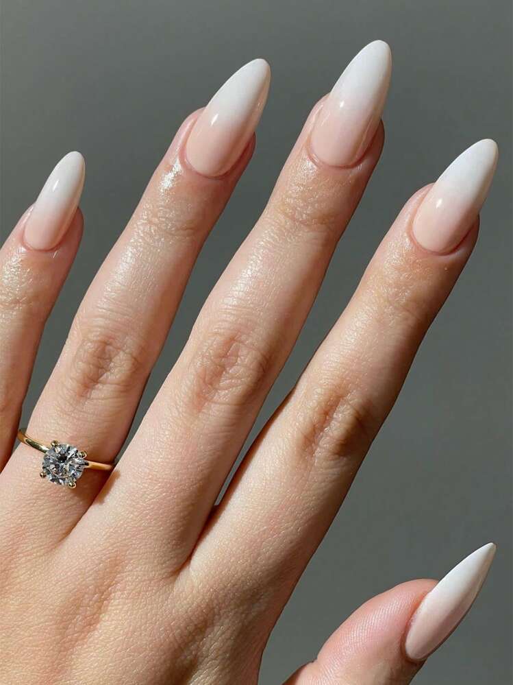 24pcs Medium-Long Almond Ombre Pink False Nails, Easy To Wear, Fashionable Glossy, Full Coverage, Suitable For Women, Girls Manicure, Home DIY Manicure, Nail Art Supplies - Multicolor - View 1