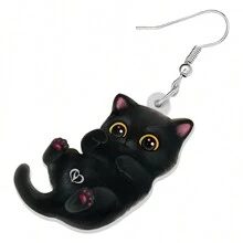 1PC Acrylic  Black Cat Earrings Drop Dangle Long Tail Kitten Jewelry for Women Girls Kids Charm Pets Gifts Decorations - Gun Black - View 4