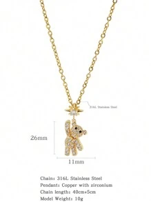 1件 Obega 可爱小熊项链，女士金色水晶镶嵌吊坠项链，可爱饰品 - 金色 - 查看 3