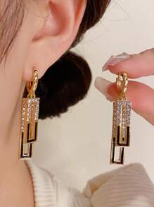 2 件法式時尚簡約方形方晶鋯石耳環,適合派對 - 黑色 - 查看 1