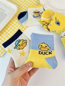 5 cặp Trẻ em Vớ , Bao gồm Con trai & Cô gái Vớ , Ấm áp & Dễ thương Hình con vịt Vớ Với Nhiều Màu sắc , Hàng mới đến - Màu vàng - Xem 2