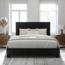 Allewie Twin/Full/Queen/King Size Platform Bed Frame With Fabric Upholstered Headboard And Wooden Slats Support, Fully Upholstered Mattress Foundation, No Box Spring Needed, Easy Assembly, Black - Black - View 2