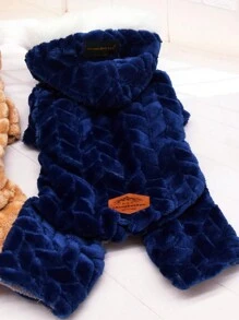 四腿宠物狗/猫衣服，厚实保暖外套，适合小型犬和猫，冬季，欧洲和美国畅销品 - 藍色 - 查看 5