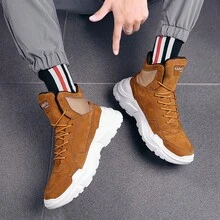 男士短靴冬季平底靴户外工作靴加厚雪地靴保暖保暖内衬鞋 - 棕色 - 查看 1