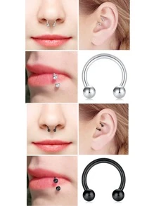 CIZME 16入組/套16G不銹鋼銀U型鼻子隔膜圓環箍帶替代品球適用於女性唇部,打耳洞,內徑6mm/8mm/10mm/12mm - 銀色 - 查看 3