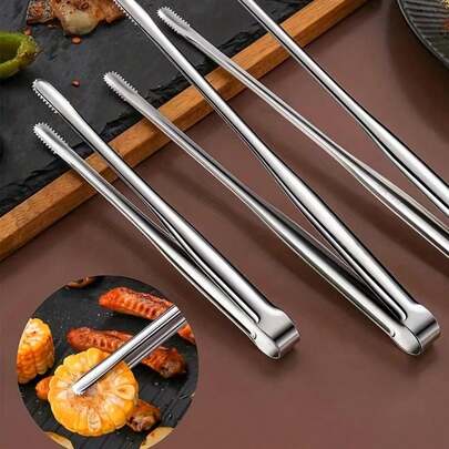 1pc Stainless Steel Chopsticks Clip, Korean Style 304 Stainless Steel Chopsticks Clip, Bar Long Sawtooth Ice Clip, Barbecue Clip, Ice Clip, Home Bbq Food Clip, Bread Clip, Grill Clip, Kitchen, Christmas Gift Back To School,School Supplies