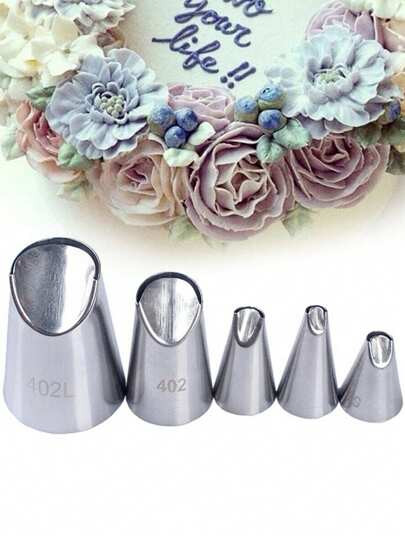 Ensemble De 5 Embouts De Décoration En Acier Inoxydable Chrysanthème, Embout De Décoration De Crème Froissée, Outils De Cuisson De Gâteaux En Acier Inoxydable