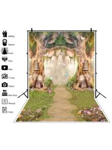 1個婚禮浪漫愛情主題卡通風景攝影背景幕布,情人節派對必備 - 彩色 - 查看 3