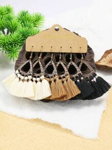 TopHanqi 3對波西米亞風格三角形扇造型流蘇耳環套裝適合女士 - 彩色 - 查看 6