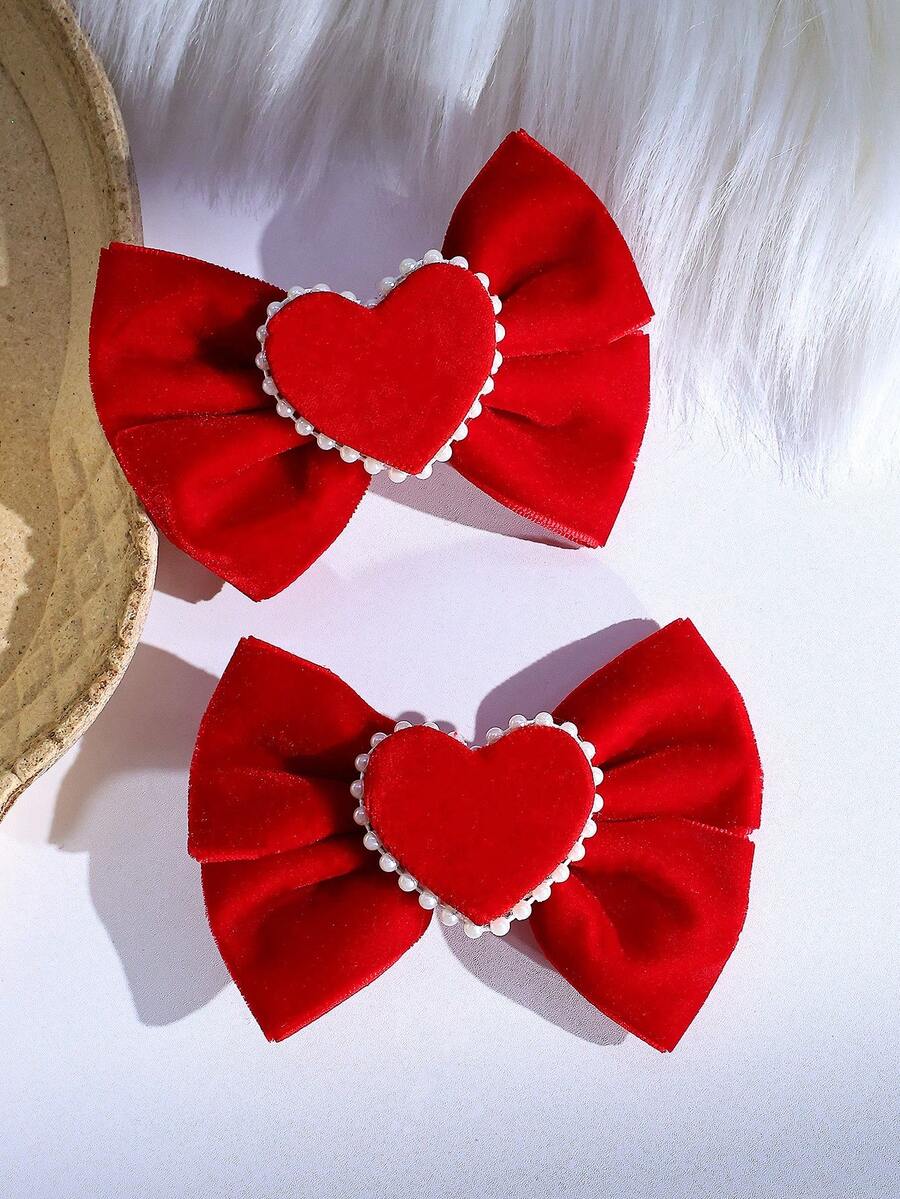 2 件裝紅色心形髮蝴蝶結,優雅浪漫鱷魚髮夾,適合女士/女朋友的情人節禮物