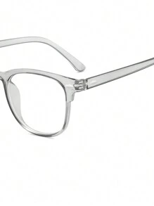 1 件女用方形透明淺灰色 Pc 鏡框眼鏡,附獨特金屬耳環 - 淺灰色 - 查看 4