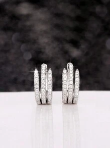 Bông tai dạng vòng Cuff với trang trí bằng đá Zirconia - Bạc - Xem 8