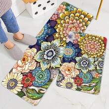 1pc, Soft Kitchen Rug, Flowers Cushioned Anti-Fatigue Kitchen Rug, Waterproof Non-Slip Kitchen Rugs Set, Runner Rug, Bedside Rug, Super Absorbent Machine Washable Carpet For Farmhouse Kitchen Home Office Sink Laundry,room Decor,home Decor - Multicolor - View 3