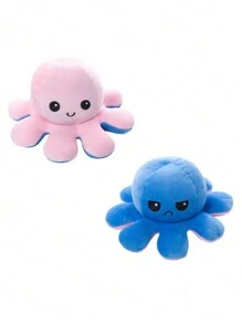 Reversible Octopus Plush Toy Happy Angry Soft Octopus For Kids Or Teens - Blue - View 2