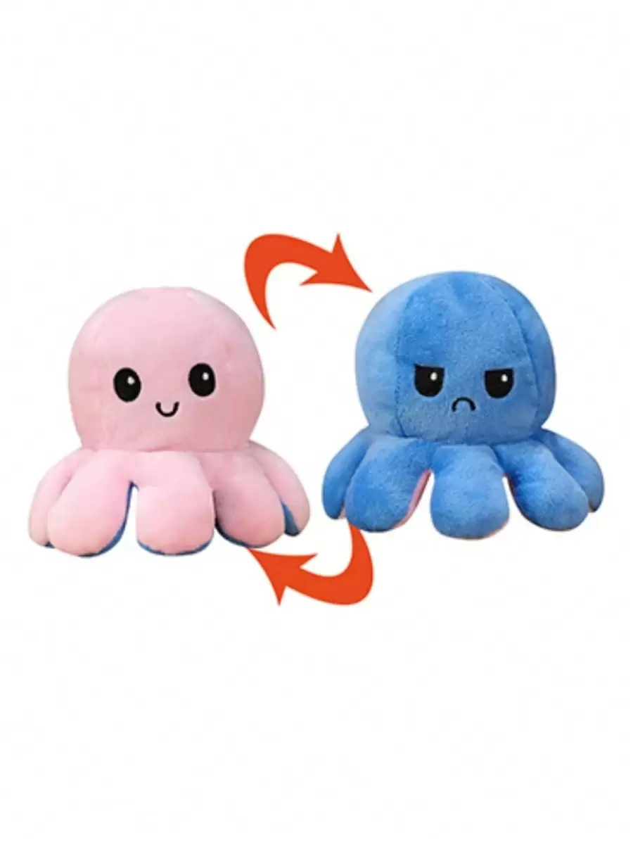 Reversible Octopus Plush Toy Happy Angry Soft Octopus For Kids Or Teens - Blue - View 1