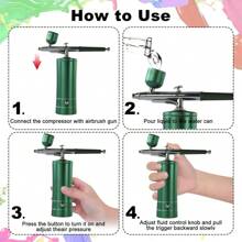 Súng phun, Bộ dụng cụ phun sơn có máy nén - Bộ cọ phun sơn áp suất cao không dây có thể sạc lại 48PSI không bị tắc nghẽn với vòi phun 0,3mm và bộ cọ vệ sinh dùng cho nghệ thuật làm móng, sơn, trang trí bánh - màu xanh lá - Xem 5