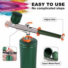 Súng phun, Bộ dụng cụ phun sơn có máy nén - Bộ cọ phun sơn áp suất cao không dây có thể sạc lại 48PSI không bị tắc nghẽn với vòi phun 0,3mm và bộ cọ vệ sinh dùng cho nghệ thuật làm móng, sơn, trang trí bánh - màu xanh lá - Xem 3