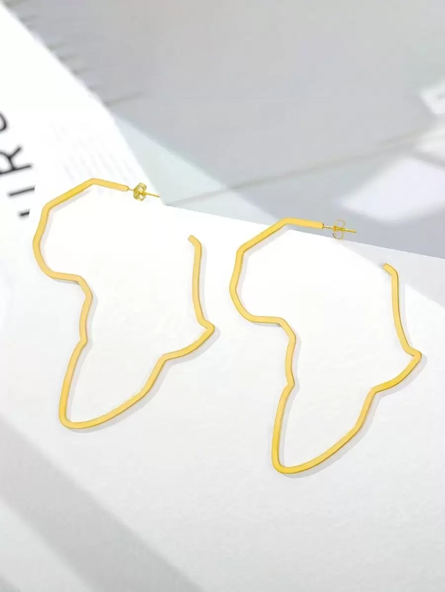 1 对镂空非洲地图设计夸张朋克风格金属耳环，女士时尚珠宝 - 鏤空非洲地圖 - 查看 1