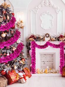 2pcs-Christmas Tinsel Garland Christmas Tree Decorations, Shiny Metallic Tinsel Twist Garland, Christmas Garland Ornament Glitter Tinsel Twist Garland,Holiday Decorative Strips,Party Decor Supplies, For Party Christmas Holiday Wedding Birthday Tree Wall Rail(Rose Red) - Hot Pink - View 5