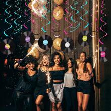 1袋6入掛式音樂唱片造型裝飾,適用於主題派對 - 黑色 - 查看 3