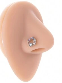 1 件時尚不銹鋼微鑲嵌水鑽圓形蝴蝶鼻釘 - 銀色 - 查看 8