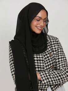 1 pièce Foulard en chiffon doux et unicolore en fausse perle pour femmes, pour un usage casual, convient pour une utilisation quotidienne en tant que bandeau, hijab doux pour femmes en abaya voile - Noir - Voir 3