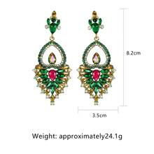 1pair Fashionable Rhinestone Decor Flower-Shaped Dangle Earrings With Lapis Lazuli Bead For Women/Elegant Hollow-Out Water Drop Shaped Design/Great For Daily Wear, Date, Wedding, Festival Accessory - Green - View 6