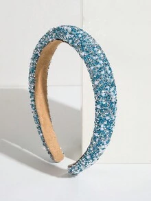 1 Korean Wide-brimmed Rhinestone Headband - Blue - View 4
