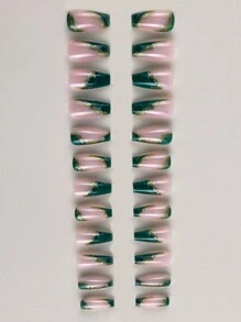 Uñas Postizas Con Decoración De Color Verde Jade Y Diamantes De Imitación, Puntas De Uñas Artificiales Prefabricadas Para Manicura - Multicolor - Ver 3