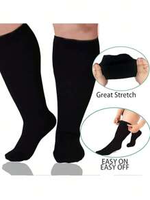 1 Pair 5XL-7XL Plus Size Compression Socks Football Socks Circulation 15-20 Mmhg For Men Wide Calf Pregnancy Maternity Knee High Best Rated Support For Pregnant Medical Running Nursing Athletic Fit Cycling Sports, Gym