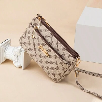 2023新款印花图案女包，流苏相机包，女士单肩包，时尚简约斜挎包，多层收纳零钱包，休闲时尚手机包，可爱手提包，带肩带小方包，PU皮革4拉链大容量