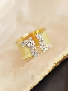 1 chiếc nhẫn Cubic Zirconia lãng mạn dành cho phụ nữ làm quà tặng ngày lễ tình nhân, trang sức tiệc cưới, mẹ, mẹ, ngày của mẹ, quà tặng - Vàng - Xem 2