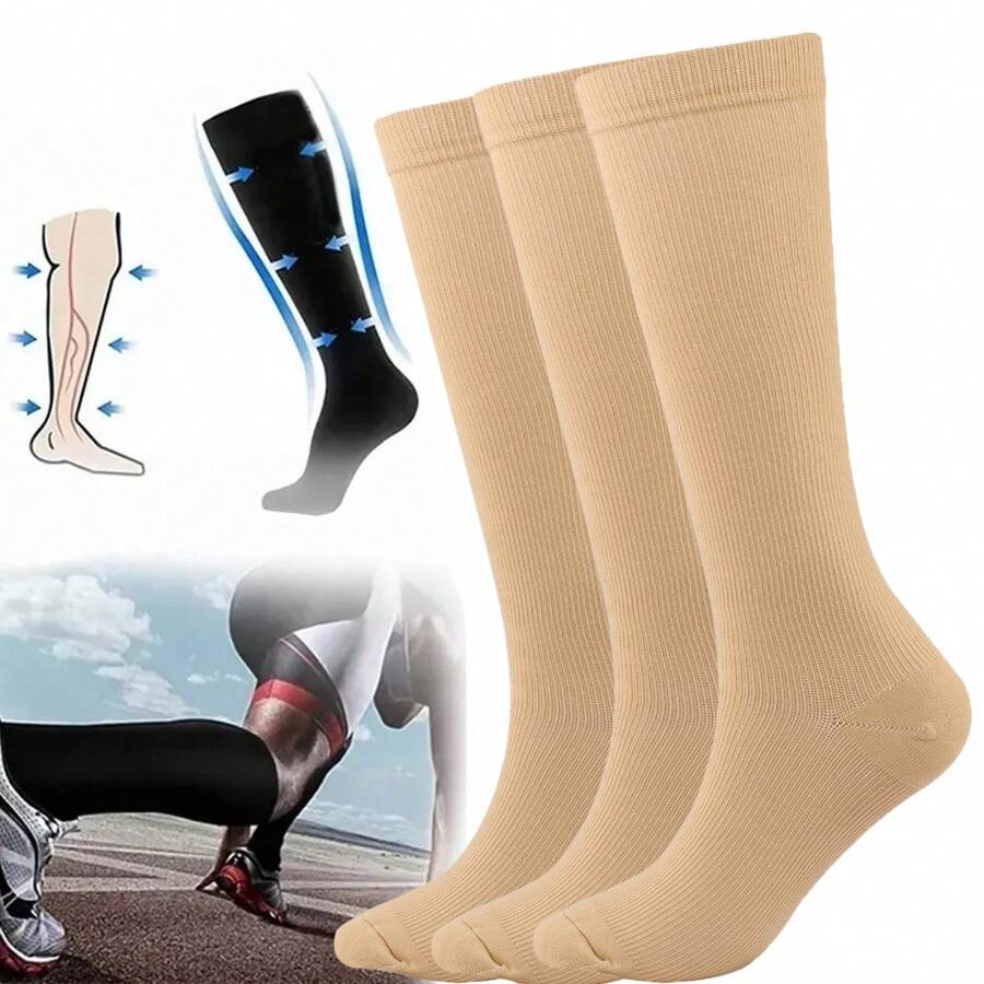 Pack Of 3 Elastic Stockings To Relieve Varicose Veins/Circulation - 卡其色 - 查看 1