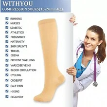 Pack Of 3 Elastic Stockings To Relieve Varicose Veins/Circulation - 卡其色 - 查看 3