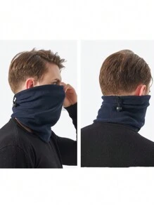 A Men's Autumn And Winter Warm Neck Scarf, Windproof And Cold-proof Cycling Mask, Versatile Thickened Soft Cervical Spine Neck Cover, Outdoor Fleece Hood Mask - Navy Blue - View 2
