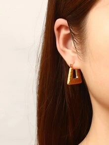 1對不銹鋼方形紋理耳環 - 金黃色 - 查看 3