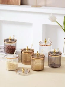 1pc Creative Seasoning Canister Container For Salt, Monosodium Glutamate With 1 Spoon, Ideal For Christmas - Clear - View 1