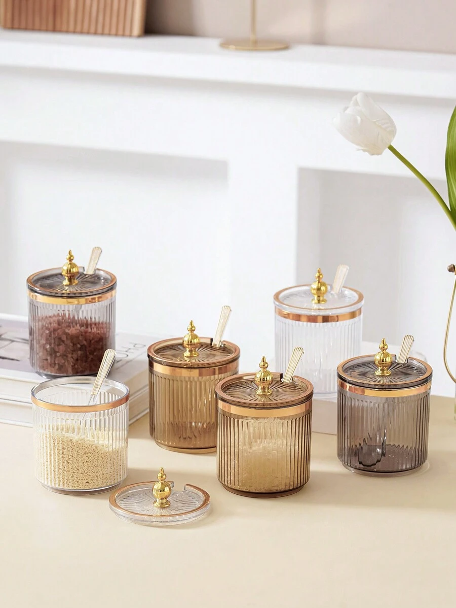 1pc Creative Seasoning Canister Container For Salt, Monosodium Glutamate With 1 Spoon, Ideal For Christmas - Clear - View 1