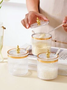 1pc Creative Seasoning Canister Container For Salt, Monosodium Glutamate With 1 Spoon, Ideal For Christmas - Clear - View 5