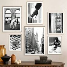 1/3 件巴黎城市毛巾爱之吻女孩黑白客厅装饰海报和印刷品墙壁艺术帆布画墙画可选框架﻿