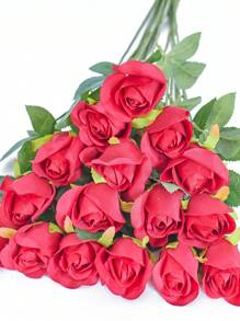 Día De San Valentín 10 Piezas Flores Artificiales De Seda Realistas Ramo De Rosas Con Un Tallo De 45 Cm Para El Día De La Madre Decoración De La Casa Y Bodas - Rojo - Ver 1