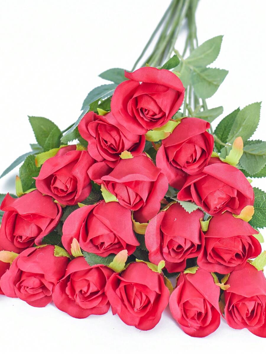 Día De San Valentín 10 Piezas Flores Artificiales De Seda Realistas Ramo De Rosas Con Un Tallo De 45 Cm Para El Día De La Madre Decoración De La Casa Y Bodas - Rojo - Ver 1
