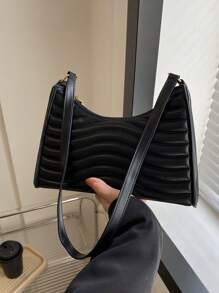 轻便、商务休闲迷你绗缝翻盖时尚方形包，适合少女、女大学生、新人及白领人士，非常适合办公室、大学、工作、商务、通勤、户外、旅行、郊游 - 黑色 - 查看 3
