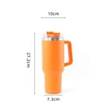 1 Taza Negra Para Automóvil Con Mango Sencillo, Gran Capacidad, Taza De Agua Para Picnic Con Pajita Y Hielo De Acero Inoxidable