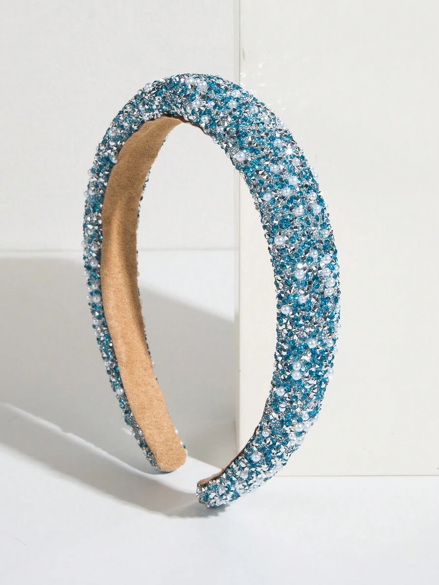 1 Korean Wide-brimmed Rhinestone Headband - Blue - View 1