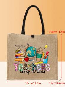 Sacola De Presente Para O Dia Do Professor, Conjunto De Sacola Impressa Com 2 Peças, Bolsa Leve Com Porta-moedas Para Compras E Viagens - Caqui - Visão 5
